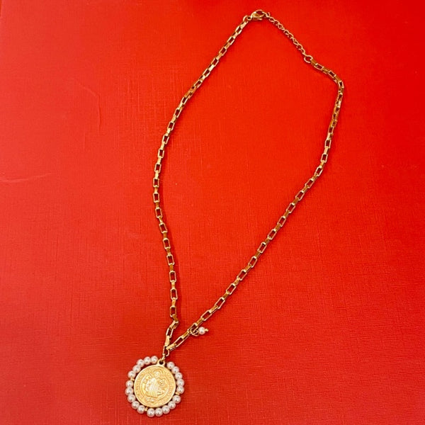 Medalla de San Benito,Patron de Europa Necklace pearl