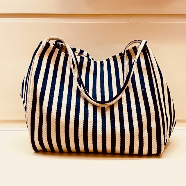Amara narrow stripe tote bag blue