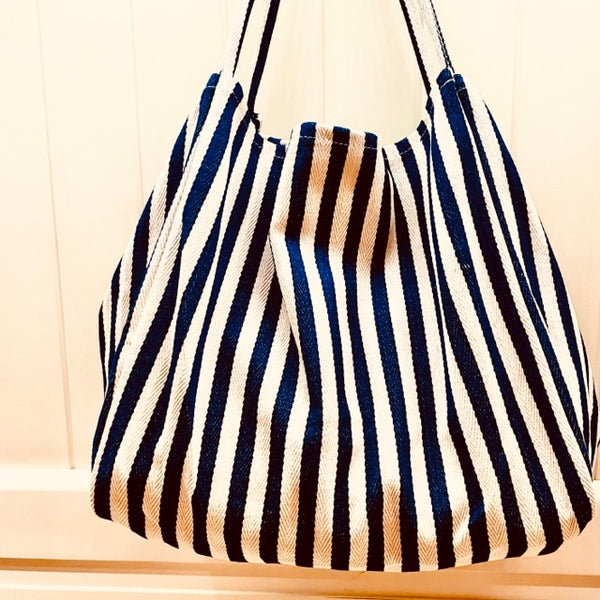 Amara narrow stripe tote bag blue