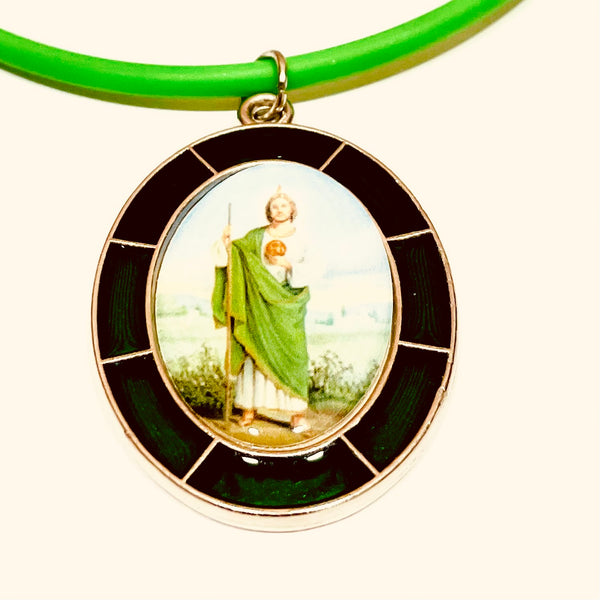 Saint Jude green oval pendant