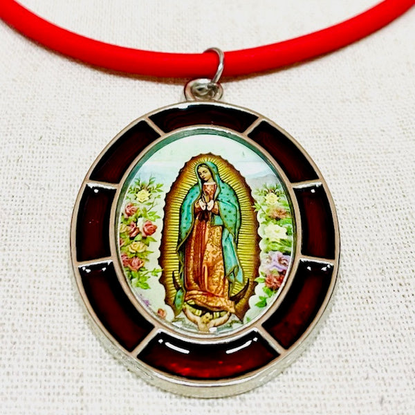 Guadalupe red oval pendant