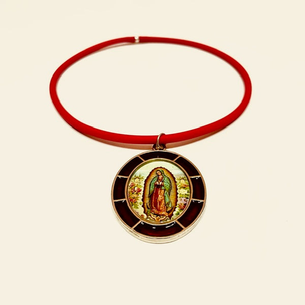 Guadalupe red oval pendant