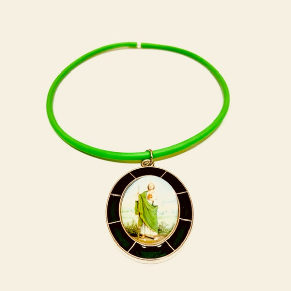 Saint Jude green oval pendant