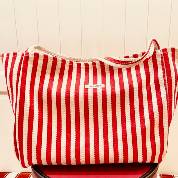 Amara stripes tote bag red
